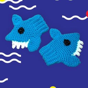 Handmade Crochet Blue Shark Child Mittens